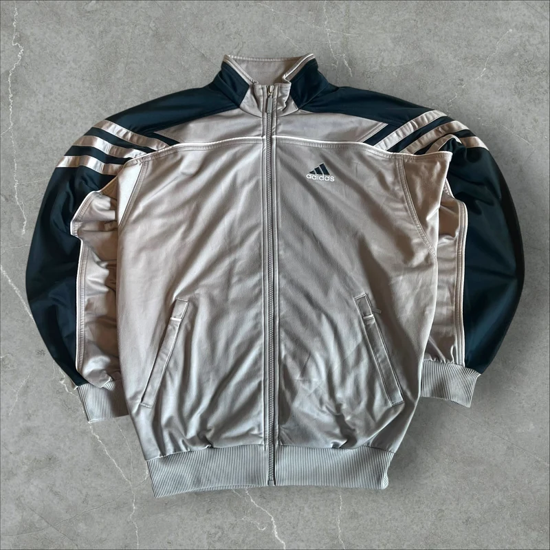 Vintage Adidas Trainingsjacke Grau Navy 2000s Track Jacket 3-Streifen (M)