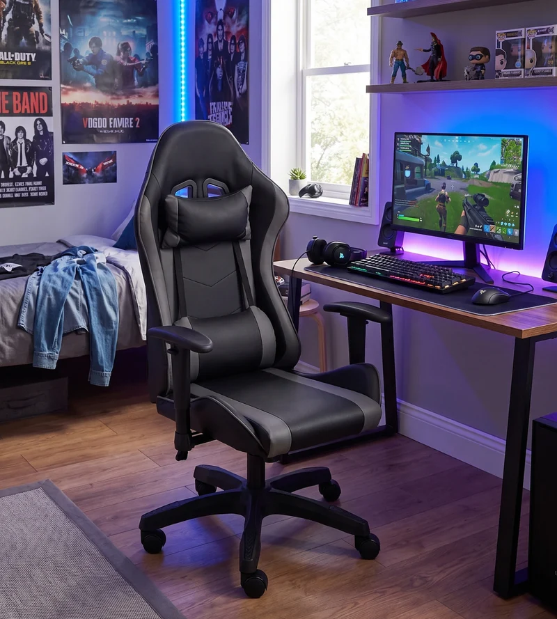 Julian Gaming-Stuhl aus schwarzem/grauem Kunstleder