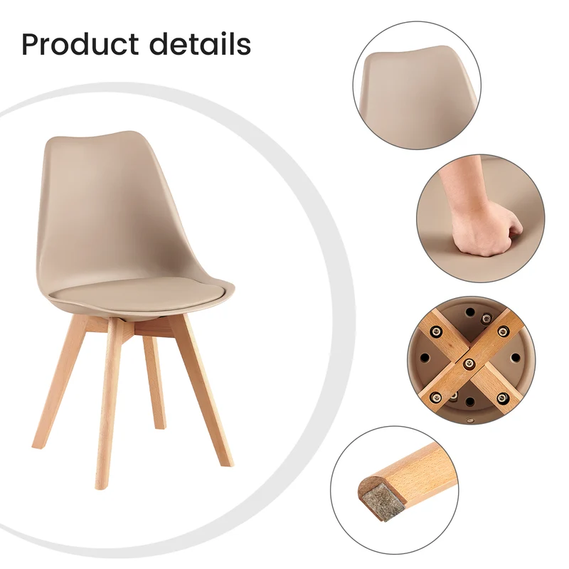 Esszimmerstühle mit Buchenbeinen 2er/4er-Set - Helles Khaki - TULIP
