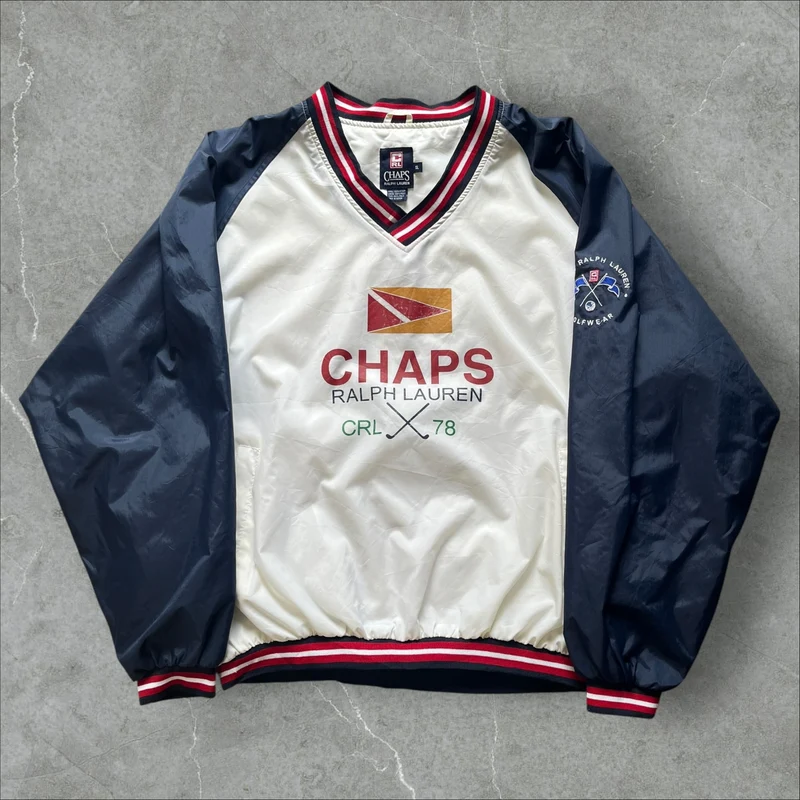 Vintage Chaps Ralph Lauren Pullover Jacket 90s 2000s Windbreaker V-Neck CRL 78 (XL)