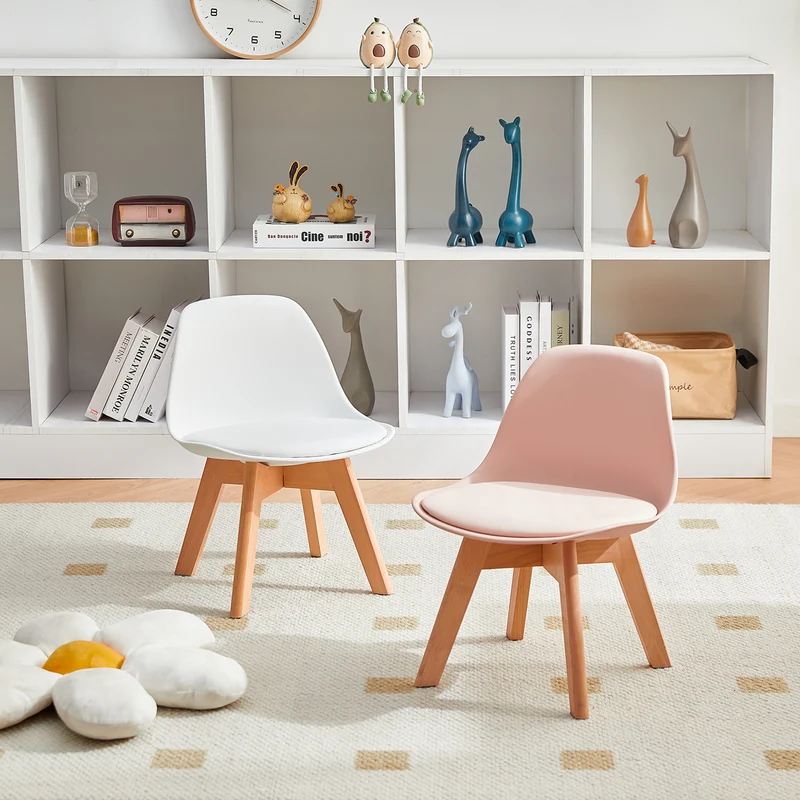 GRAND Kinder-Esszimmerstuhl mit Beinen aus Buche, 2er-Set – Rosa/Weiß