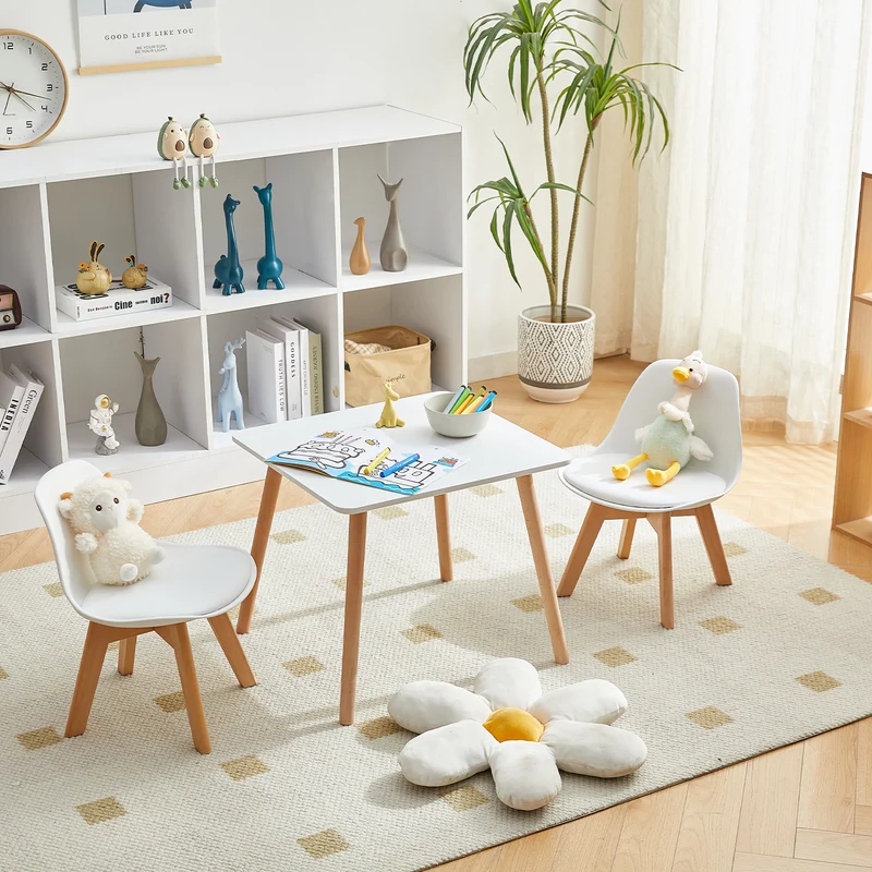 GRAND Kinder-Esszimmerstuhl mit Beinen aus Buche, 2er-Set – Rosa/Weiß