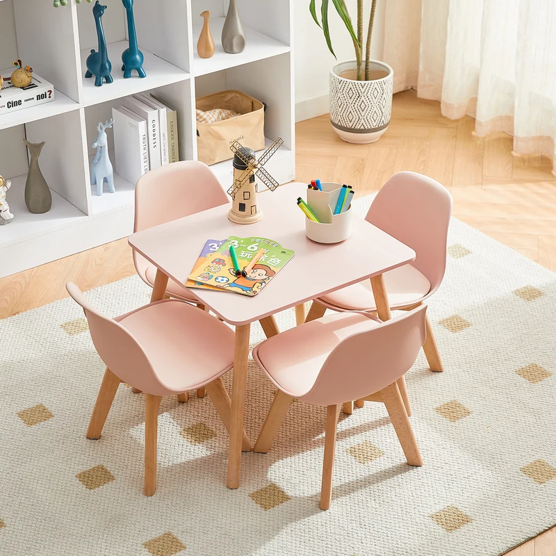 GRAND Kinder-Esszimmerstuhl mit Beinen aus Buche, 2er-Set – Rosa/Weiß
