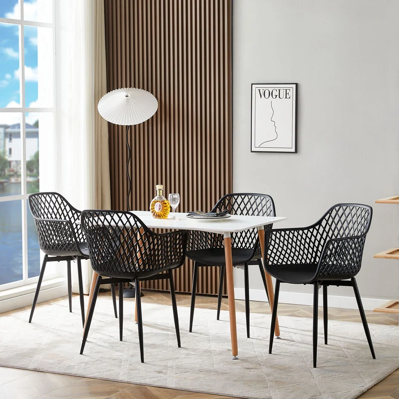 ROME Hollow Arm Chair (6er-Set) – Schwarz/Weiß