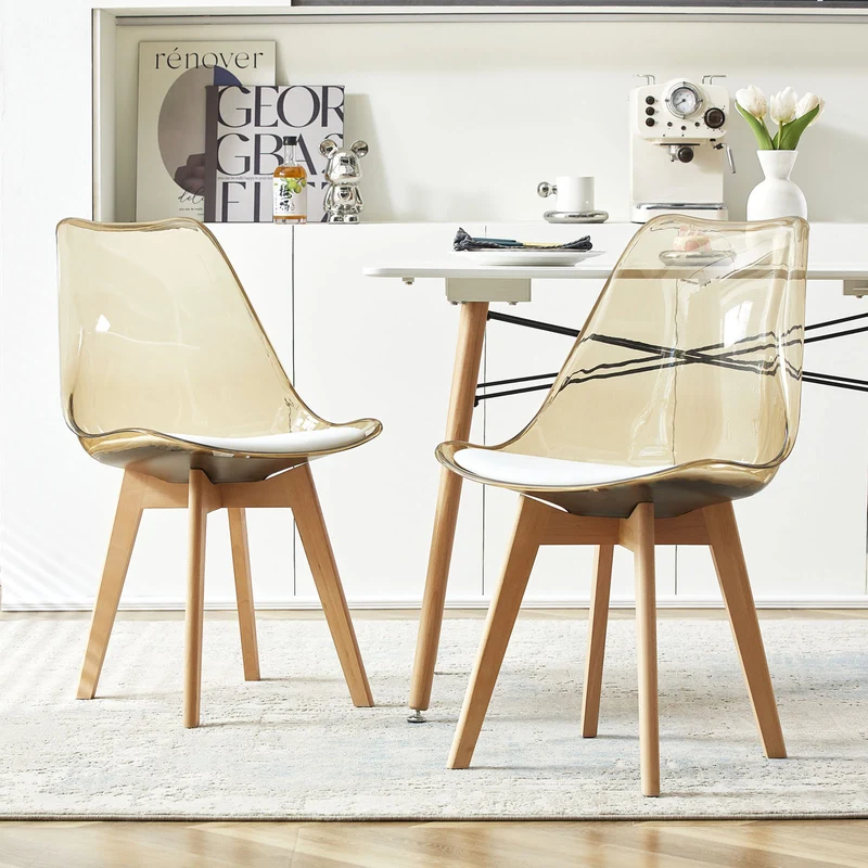 Skandinavisches Design mit rosa Samt gepolsterten Küchen-Esszimmerstühlen mit Beinen aus Buchenholz – gegerbt/braun-TULIP