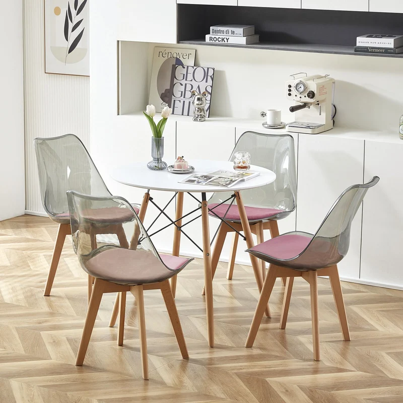 Skandinavisches Design mit rosa Samt gepolsterten Küchen-Esszimmerstühlen mit Beinen aus Buchenholz – gegerbt/braun-TULIP