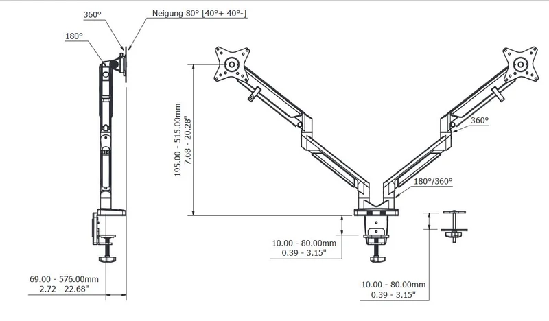 Adapt Ergo-Boost Doppel Monitor Halterung mit USB