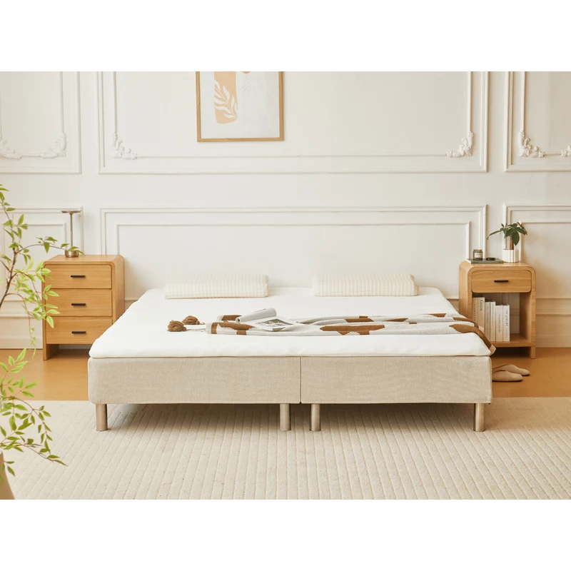 Boxspringbett in Beige 180x200 cm mit 4 cm PU-Schaum Topper, exkl. Bettbeine