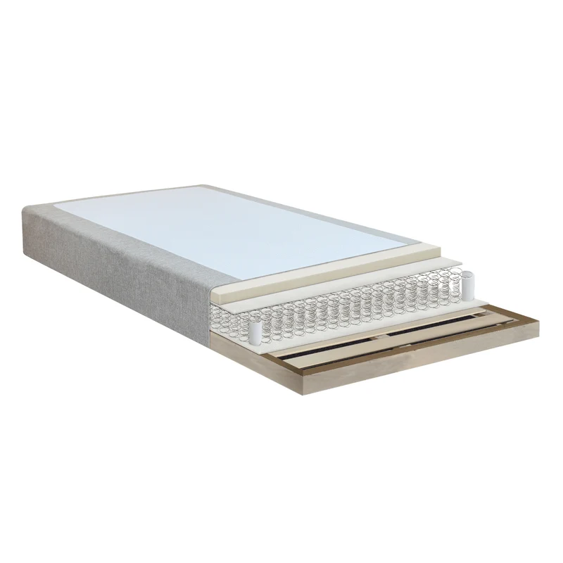 Premium Boxspringbett in Beige 140x200 cm mit 7 cm Memoryschaum Topper, exkl. Bettbeine