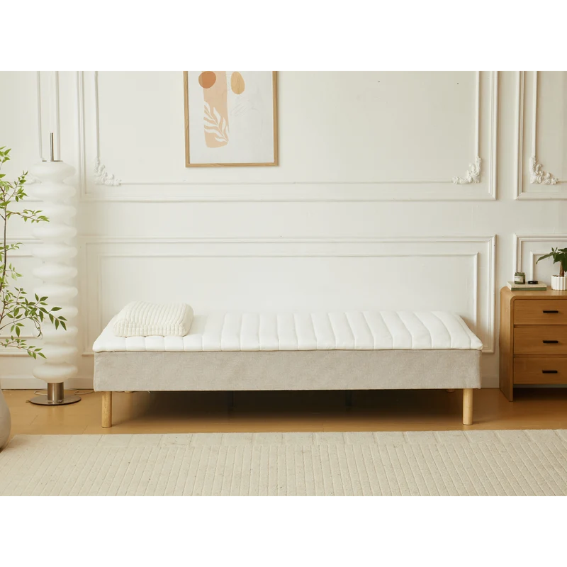 Boxspringbett in Beige 90x200 cm mit 4 cm PU-Schaum Topper, exkl. Bettbeine