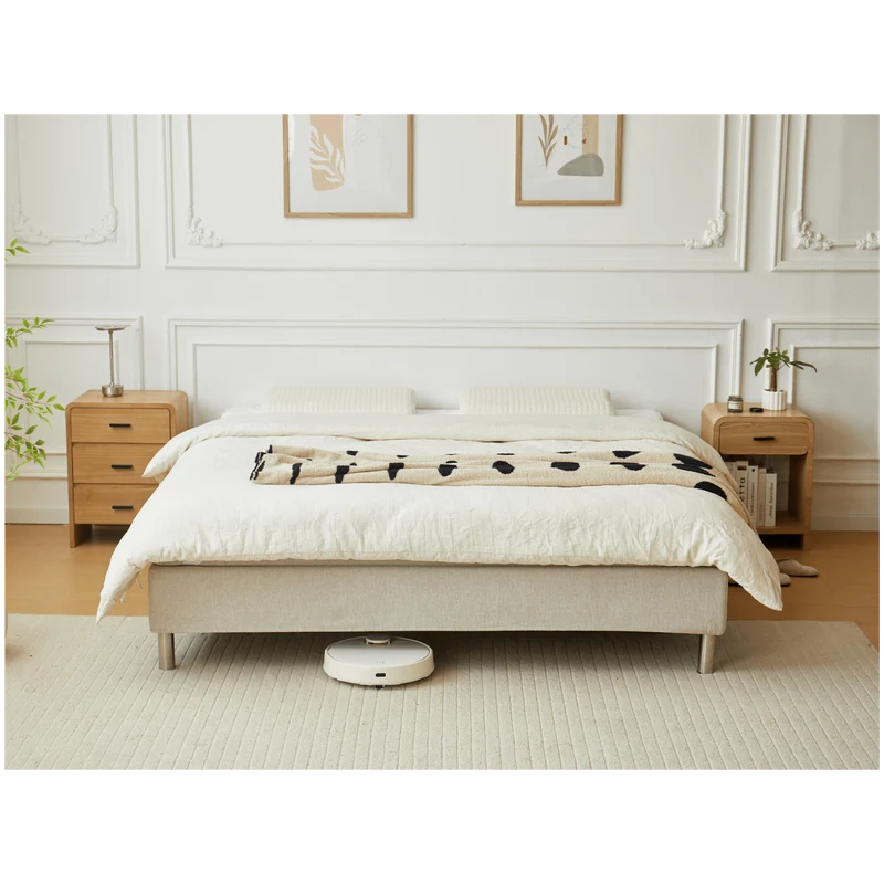 Boxspringbett in Beige 180x200 cm mit 4 cm PU-Schaum-Topper, inkl. Bettbeine in Chrom