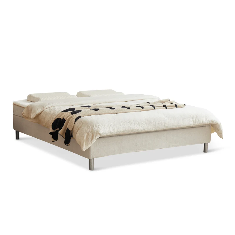 Boxspringbett in Beige 180x200 cm mit 4 cm PU-Schaum-Topper, inkl. Bettbeine in Chrom
