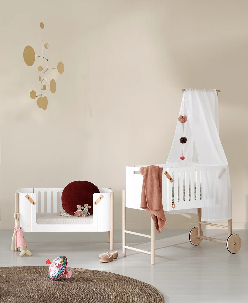 Oliver Furniture - Baby Beistellbett mit Umbauset zur Bank, 42x82 cm, Weiß/Eiche