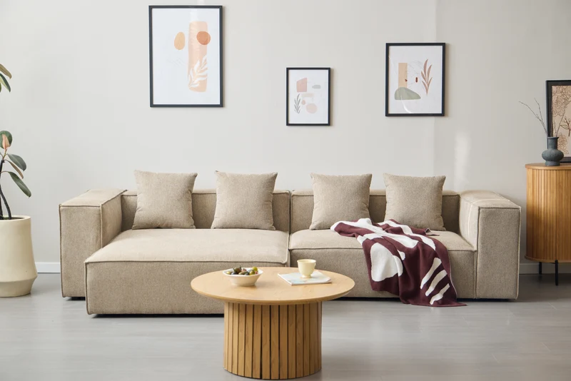 Hailey – Linksseitiges Chaiselongue-Modulsofa in Sand mit 3 Modulen L: 415 x T: 148 x H: 65 cm