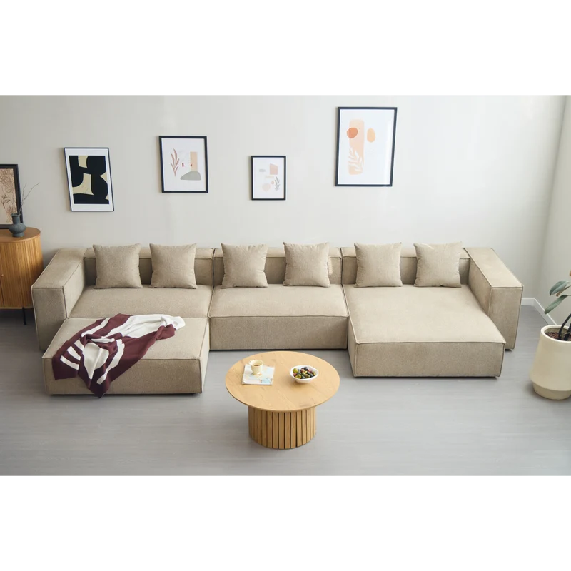 Hailey – Rechtsseitiges Chaiselongue-Modulsofa mit Hocker sand L: 415 x T: 172 x H: 65 cm