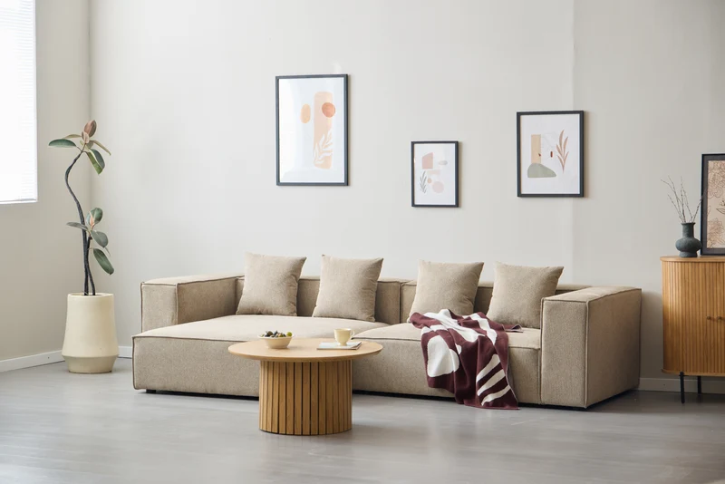 Hailey – Ecksofa Modulsofa in Sand mit 4 Modulen (Aufstellung 1) L: 368 x T: 247 x H: 65 cm