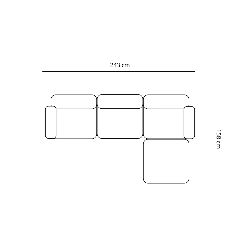Emilia Modulsofa in Sand, 3 Module mit rechter und linker Chaiselongue L: 243 x T: 158 x H: 72 cm