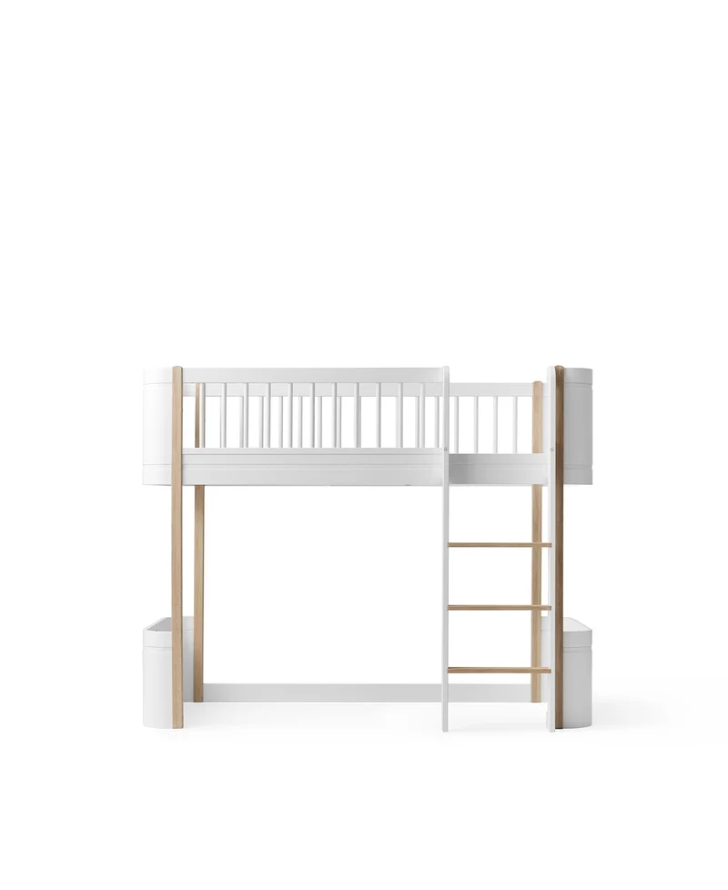 Oliver Furniture - Mini+ Kinder Hochbett halbhoch, 68x162 cm, Weiß/Eiche