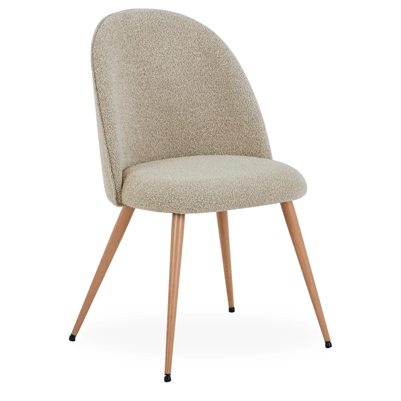 Annika Esszimmerstuhl – Beige Bouclé-Stoff mit Beinen in Eichenoptik