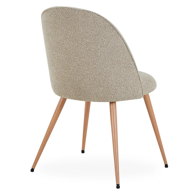 Annika Esszimmerstuhl – Beige Bouclé-Stoff mit Beinen in Eichenoptik