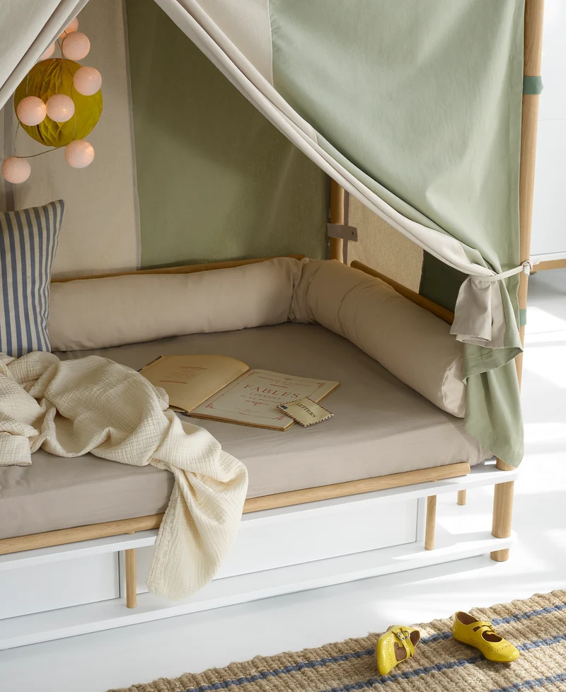 Oliver Furniture - Kinder Himmelbett, 90x180 cm, Weiß/Eiche