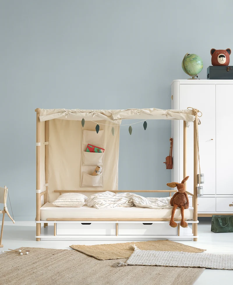 Oliver Furniture - Kinder Himmelbett, 90x180 cm, Weiß/Eiche