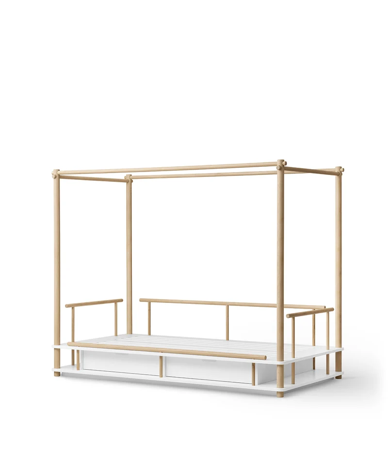 Oliver Furniture - Kinder Himmelbett, 90x180 cm, Weiß/Eiche