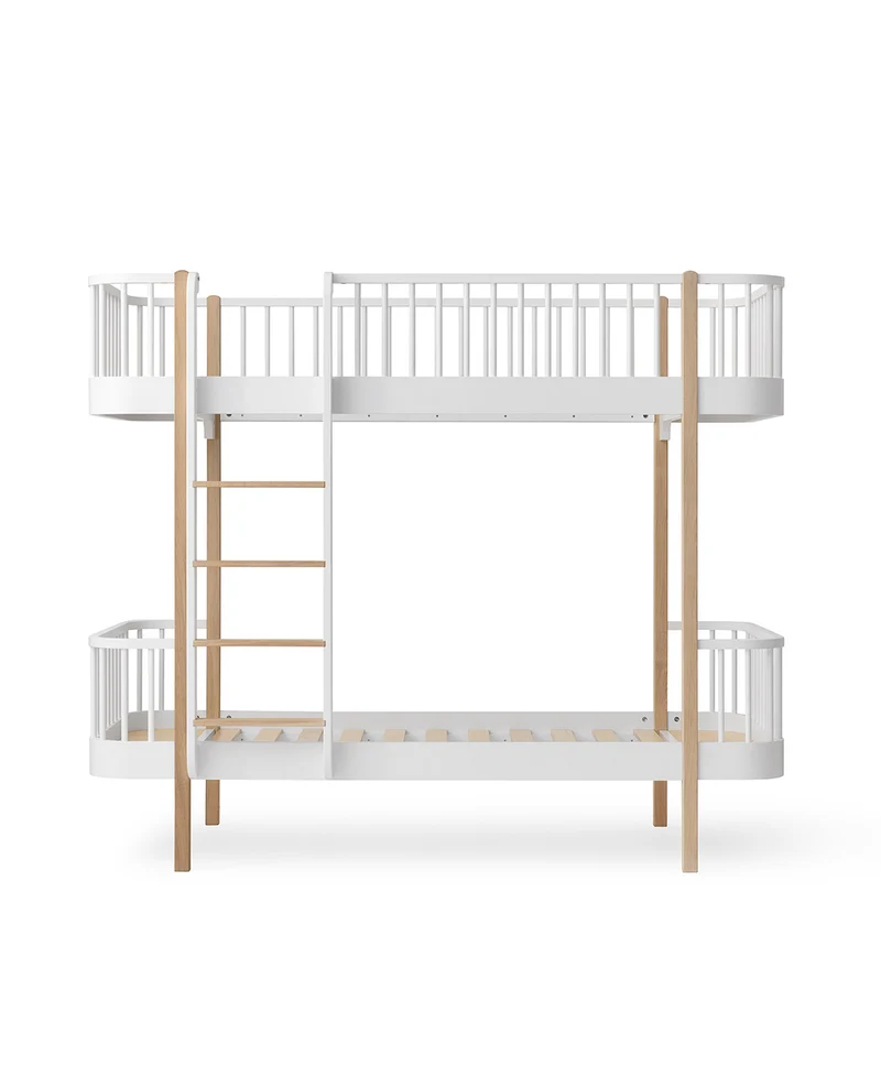 Oliver Furniture - Original Kinder Etagenbett, 90x200 cm, Weiß/Eiche, Leiter vorne