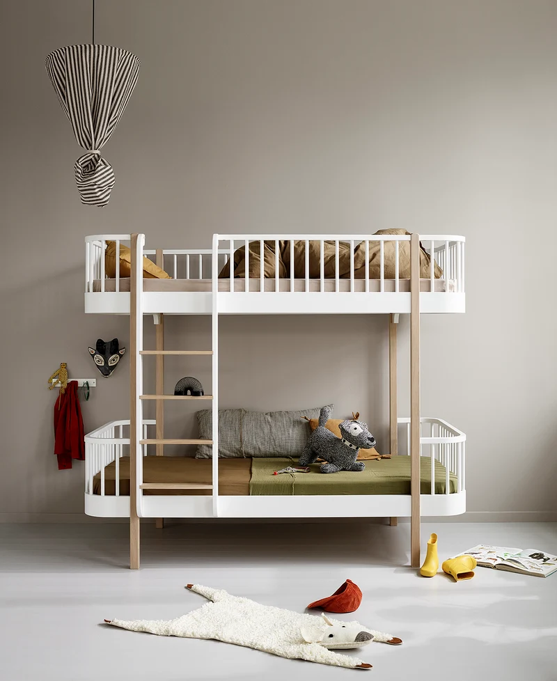 Oliver Furniture - Original Kinder Etagenbett, 90x200 cm, Weiß/Eiche, Leiter vorne