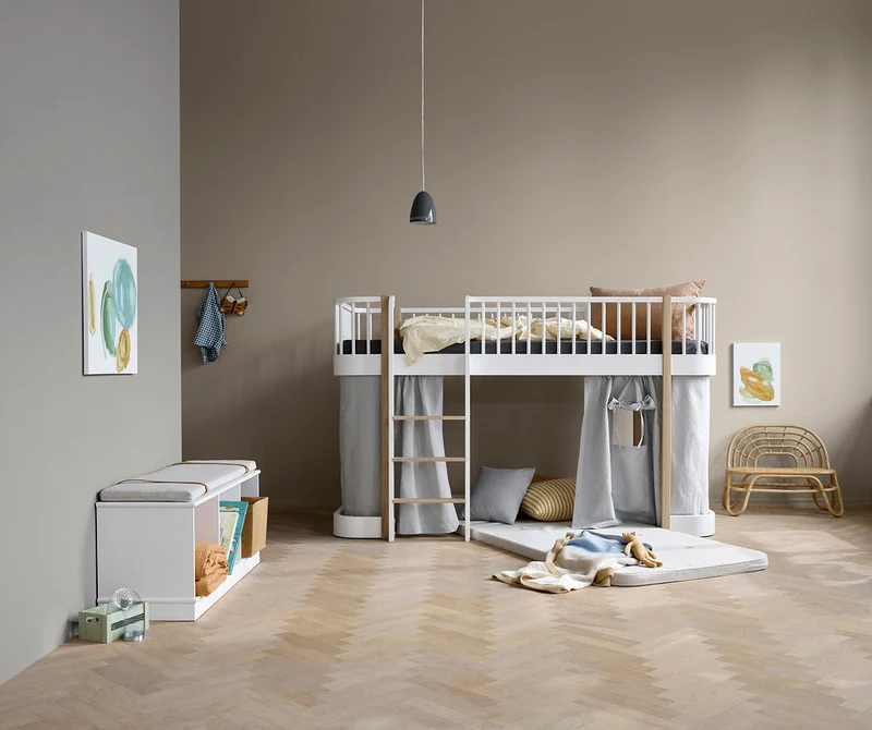 Oliver Furniture - Kinder Hochbett halbhoch 138 cm, 90x200 cm, Weiß/Eiche