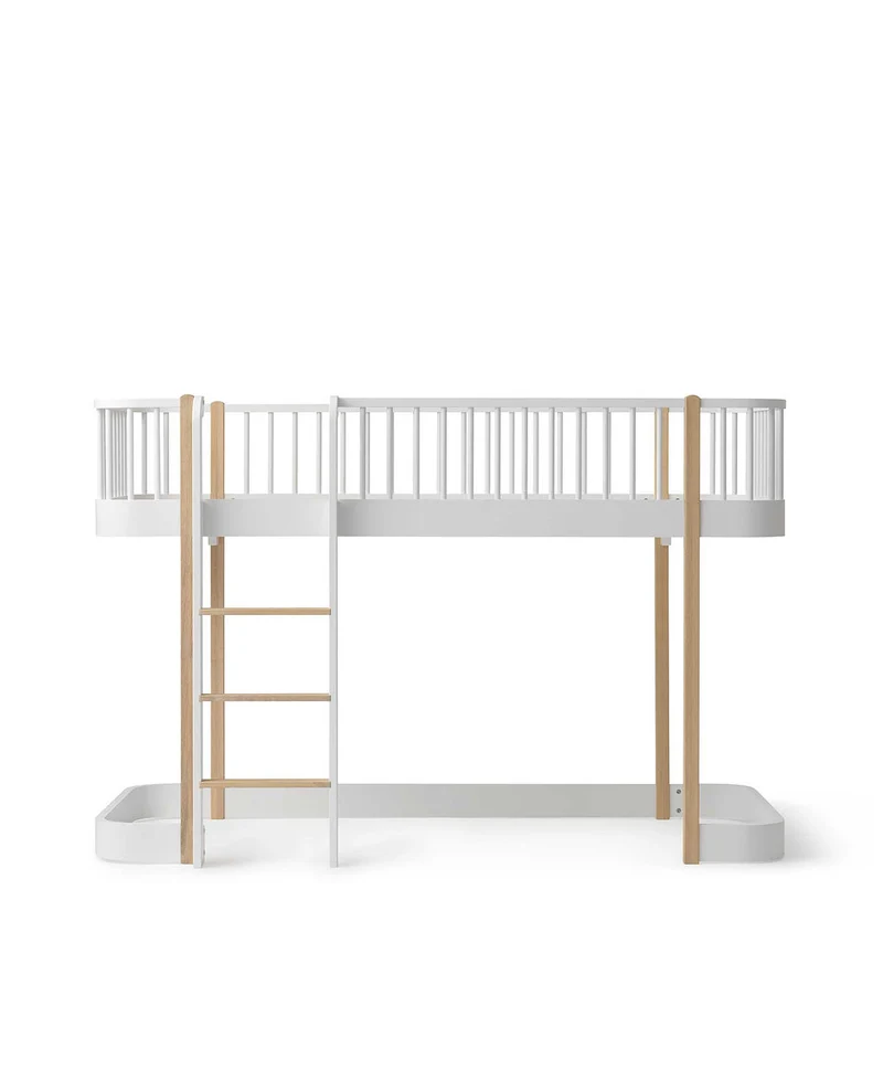 Oliver Furniture - Kinder Hochbett halbhoch 138 cm, 90x200 cm, Weiß/Eiche