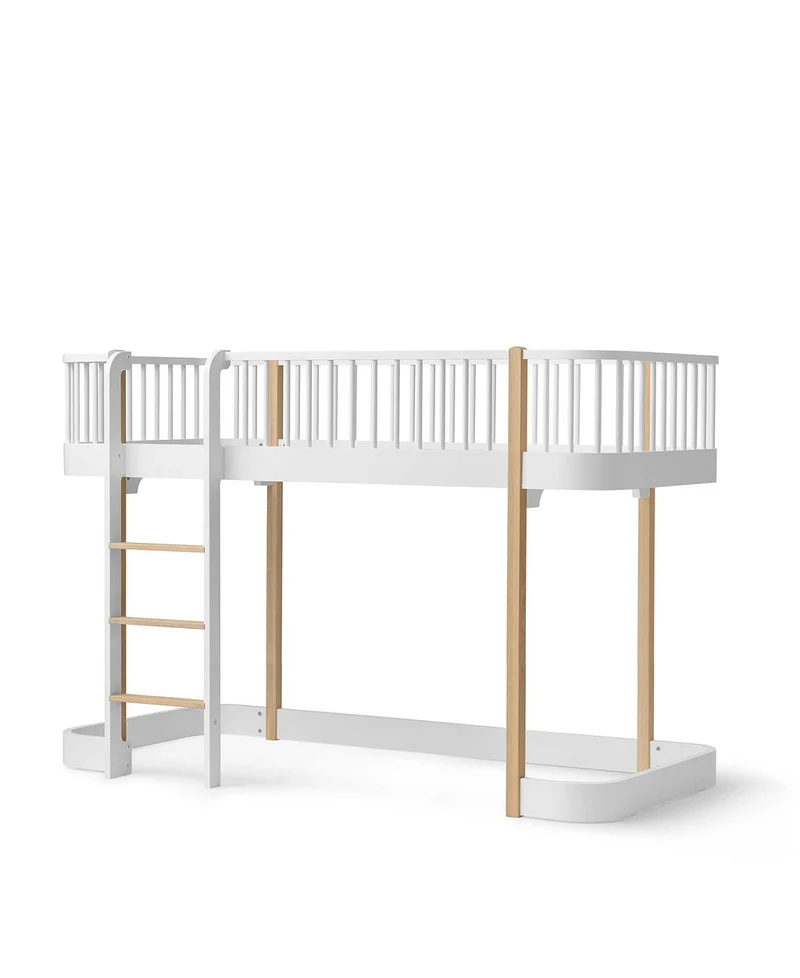 Oliver Furniture - Kinder Hochbett halbhoch 138 cm, 90x200 cm, Weiß/Eiche