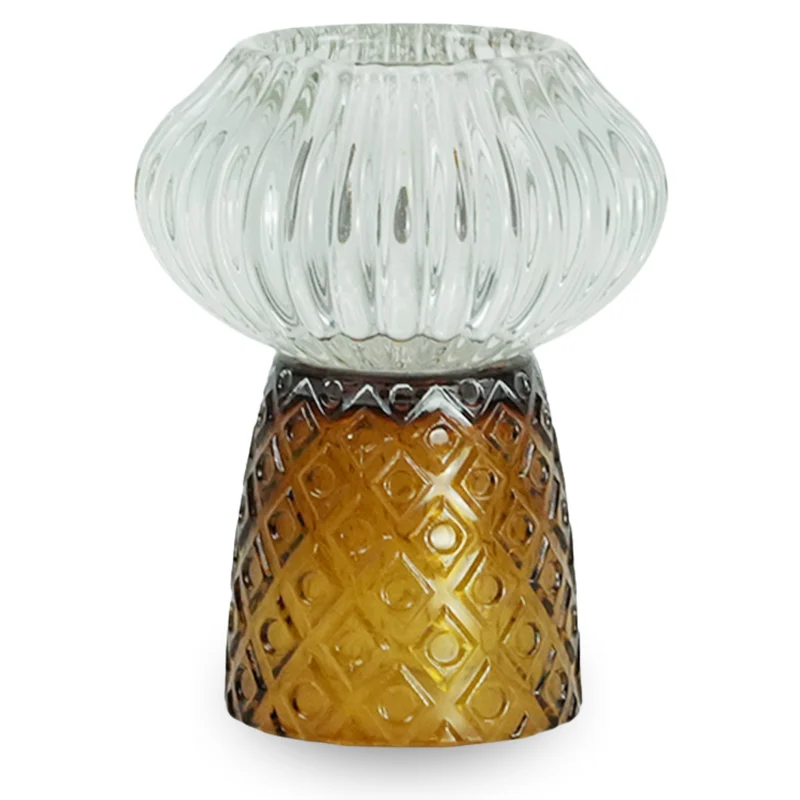 Nori Glas-Teelichthalter amber/grau 13,5 cm