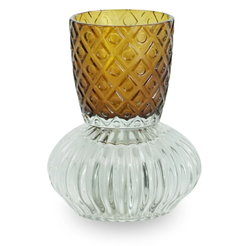 Nori Glas-Teelichthalter amber/grau 13,5 cm