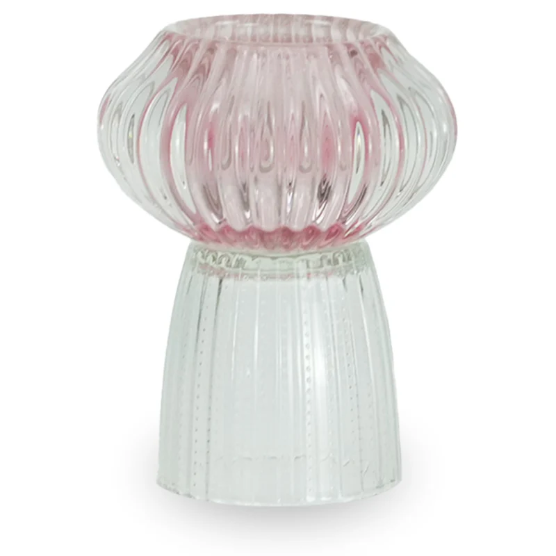 Nori Glas-Teelichthalter rosa/klar 13,5 cm