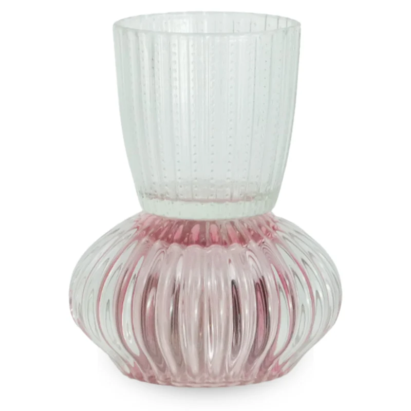 Nori Glas-Teelichthalter rosa/klar 13,5 cm