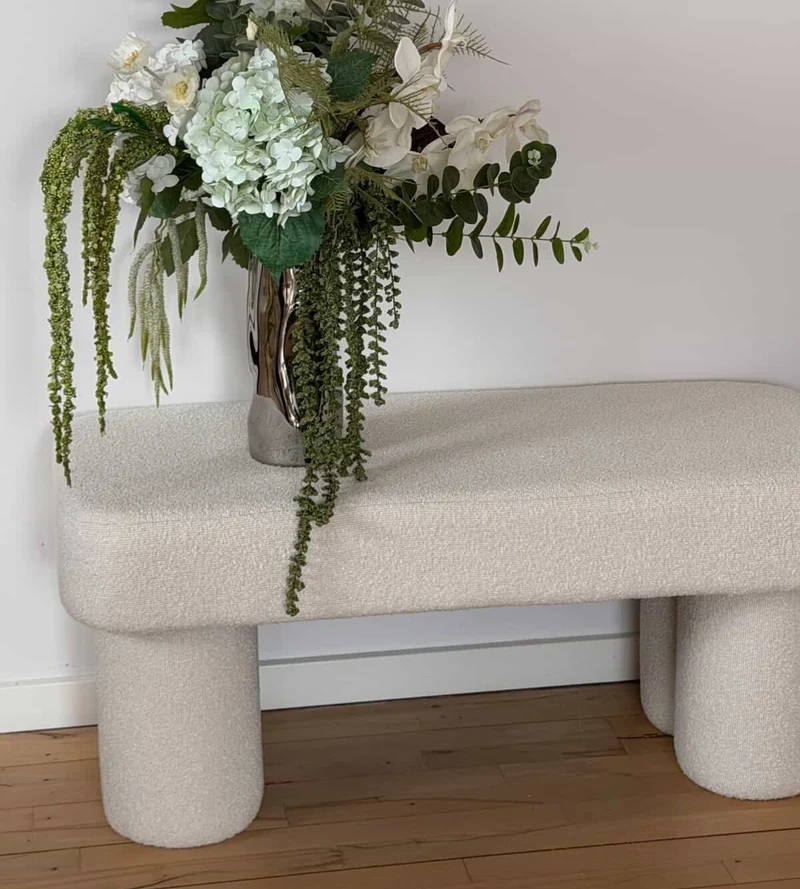 Linea Bank Weiß Bouclé 100x42x44 cm