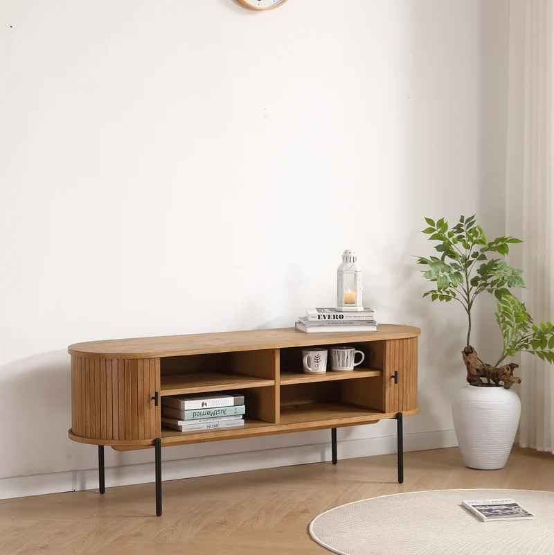 Florence Jalousi TV-Tisch mit Lamellen in Eiche 138x40x55 cm