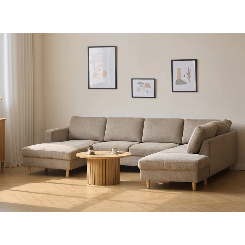 Jennifer linksgewandtes U-Sofa in Sand mit Chaiselongue - L: 300 x T: 208 x H: 82 cm