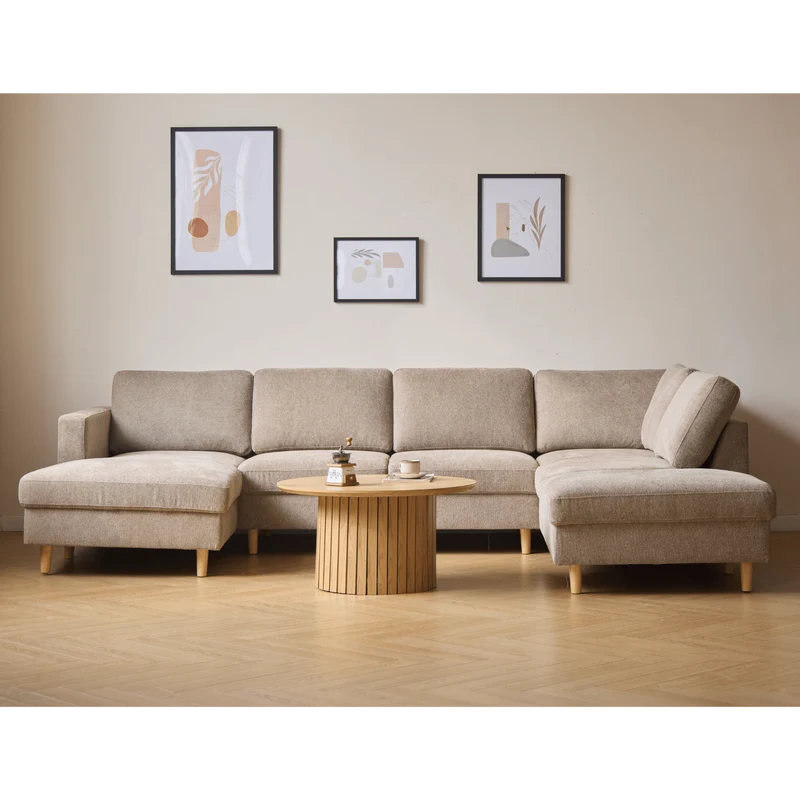 Jennifer linksgewandtes U-Sofa in Sand mit Chaiselongue - L: 300 x T: 208 x H: 82 cm