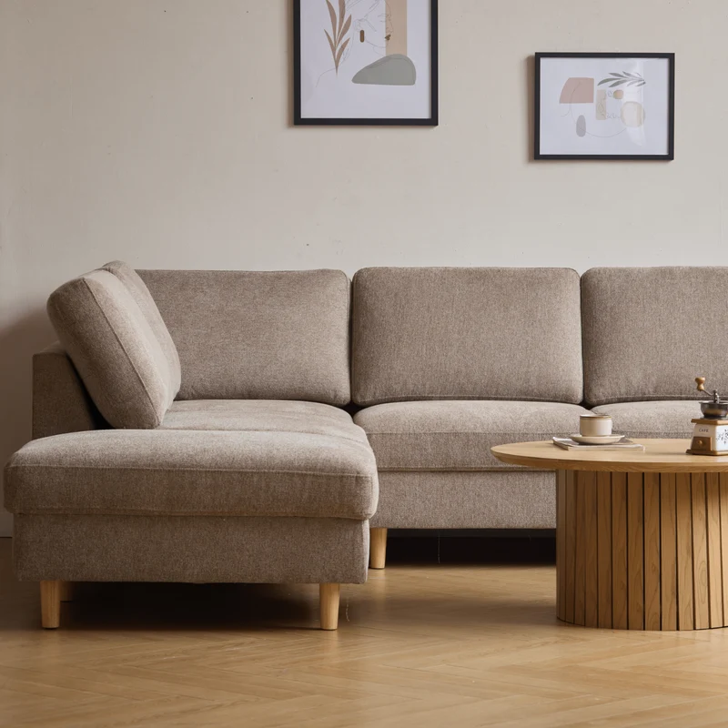 Jennifer rechtsgewandtes U-Sofa in Sand mit Chaiselongue - L: 300 x T: 208 x H: 82 cm