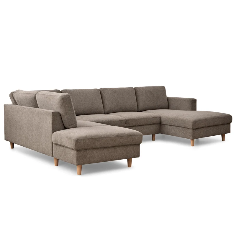 Jennifer rechtsgewandtes U-Sofa in Sand mit Chaiselongue - L: 300 x T: 208 x H: 82 cm