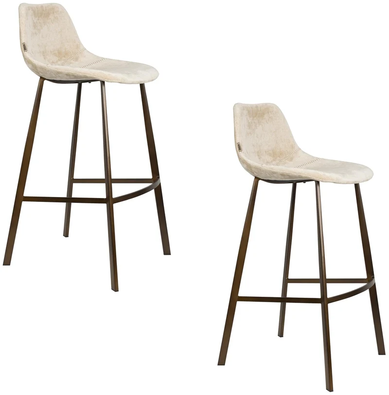 Barhocker Franky im 2er-Set, Beige mit Stahlgestell von Dutchbone
