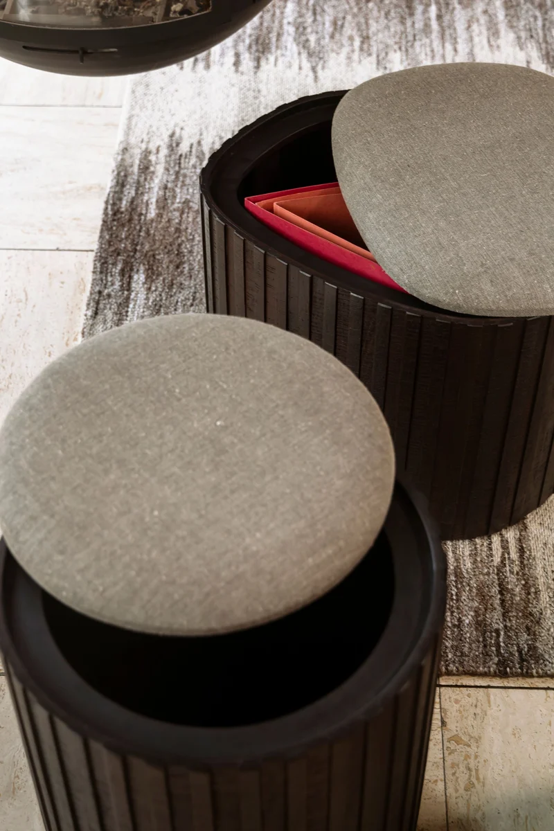 Sitzpouf Bay von Dutchbone mit Stauraum, Teakholz in Walnuss-Braun