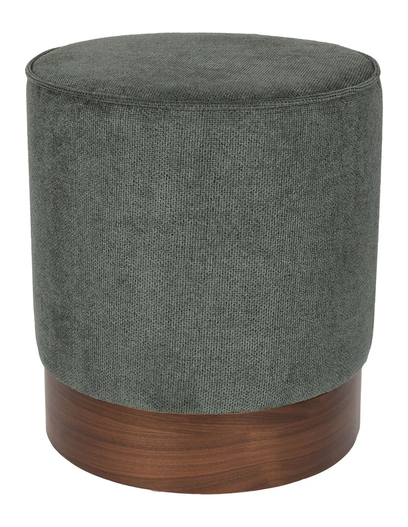 Hocker Bellevue von Dutchbone in Grün mit Walnussfurnier-Details