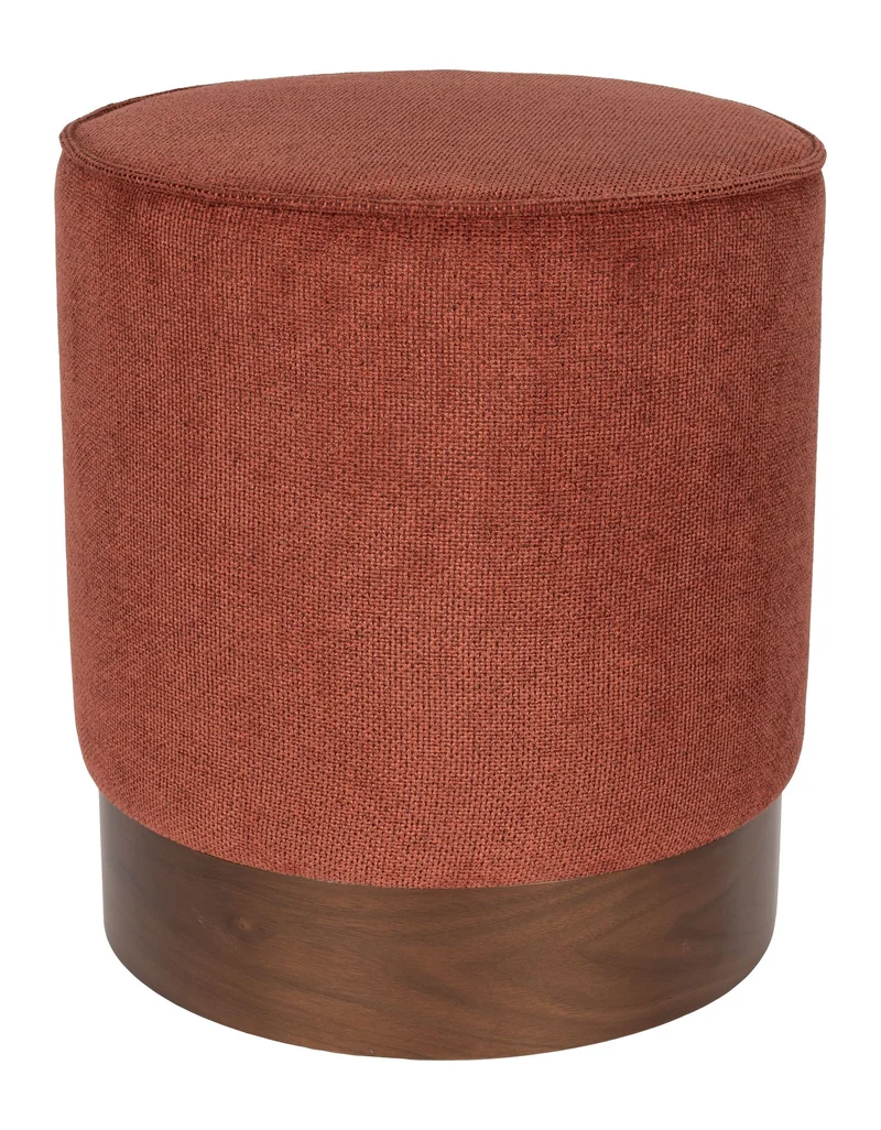 Hocker Bellevue Rot mit Holzgestell und Nussbaumfurnier von Dutchbone