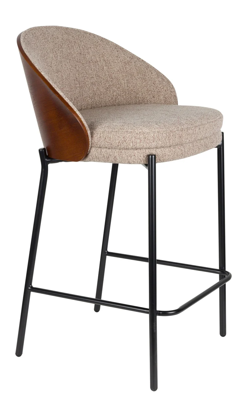 Barhocker Rodin 2er-Set, Beige mit Walnuss-Rückenlehne von Dutchbone