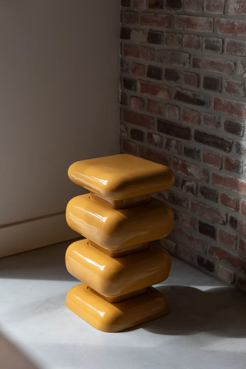 Hocker Stubby Dutchbone in Gelb, Retro-Beistelltisch aus Eisen