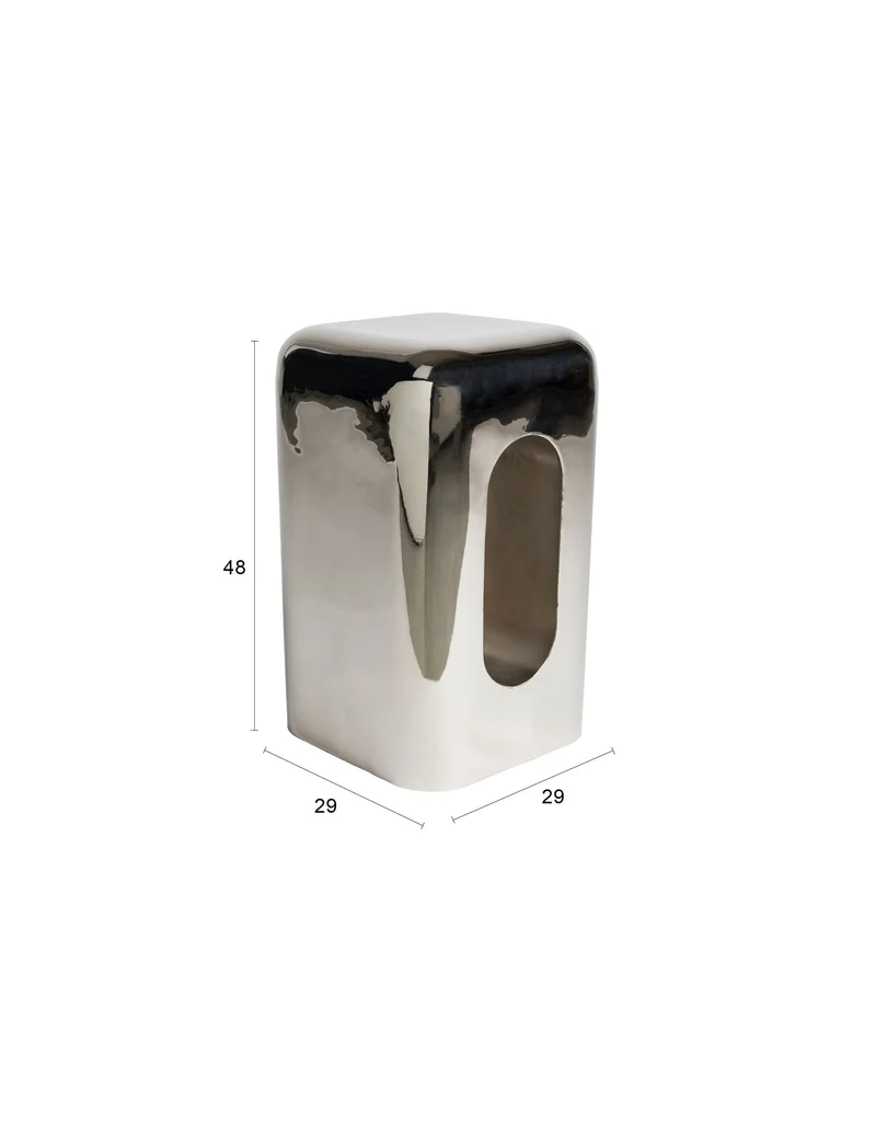 Hocker Creek Chrome in Silber, Beistelltisch aus Eisen mit Ablage
