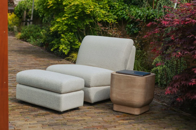 Outdoor Hocker Mississippi in Beige aus wetterfestem Polyester